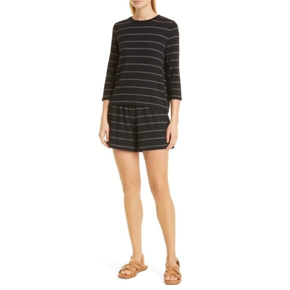 VINCE SZ S DOUBLE CHALK STRIPE DRAWSTRING BLACK/SMOKEY QUARTZ SHORTS NWT $145 - Picture 1 of 8